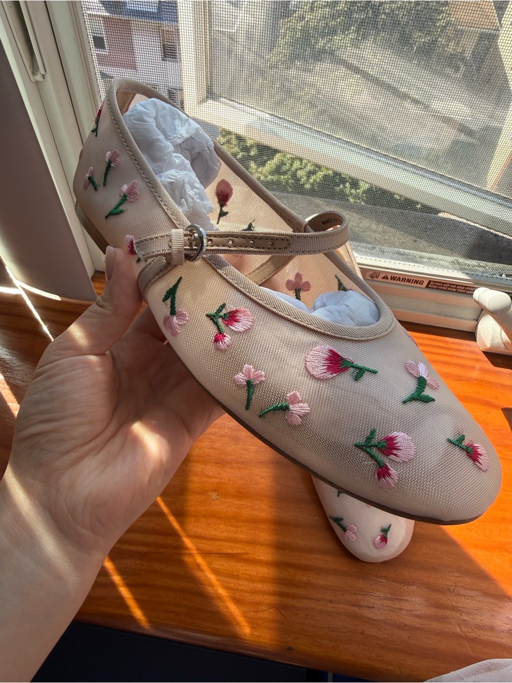 J. Crew Pink Embroidered Floral Mary Jane Flats - Picture 6 of 6